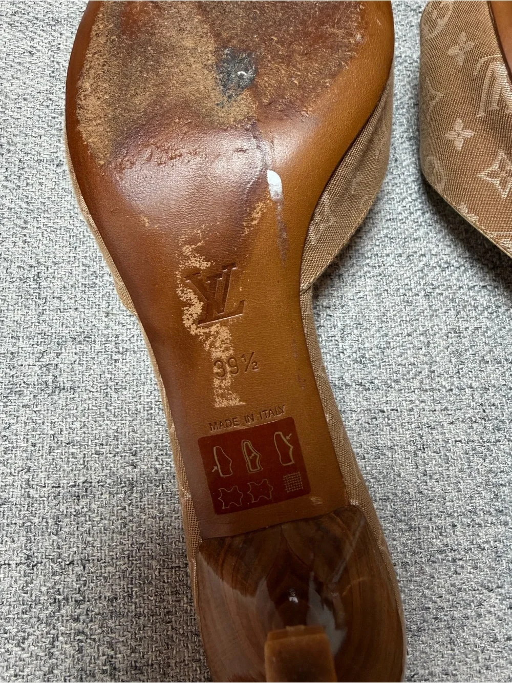 Louis Vuitton Brown Monogram Open-Toe Mules with Gold Bow Detail
